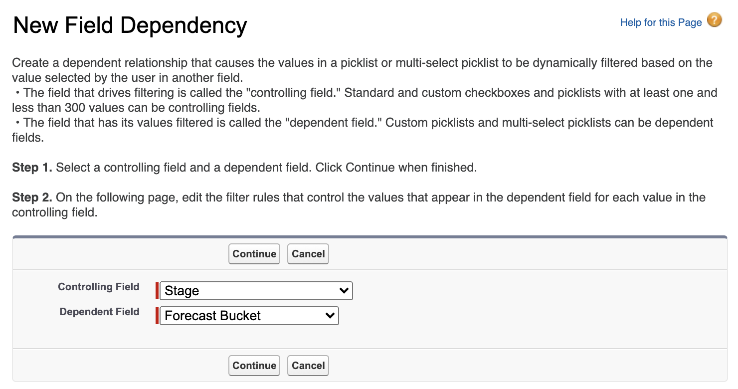 Create a new field dependency in Salesforce