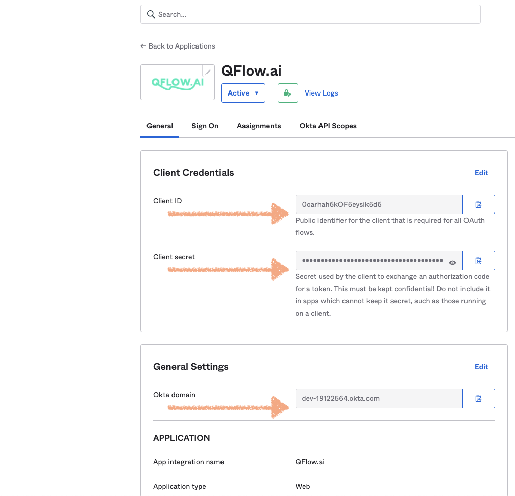 Okta information needed for QFlow.ai integration